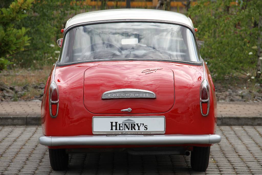 Detail c: Goggomobil T250 Coupe, EZ 03.1959, Laufleistung 91.365 km abgelesen, H-Zulassung,10 KW/ 13,6 PS, Schaltgetriebe, rot mit weißemDach, Kunstleder rot, ...
