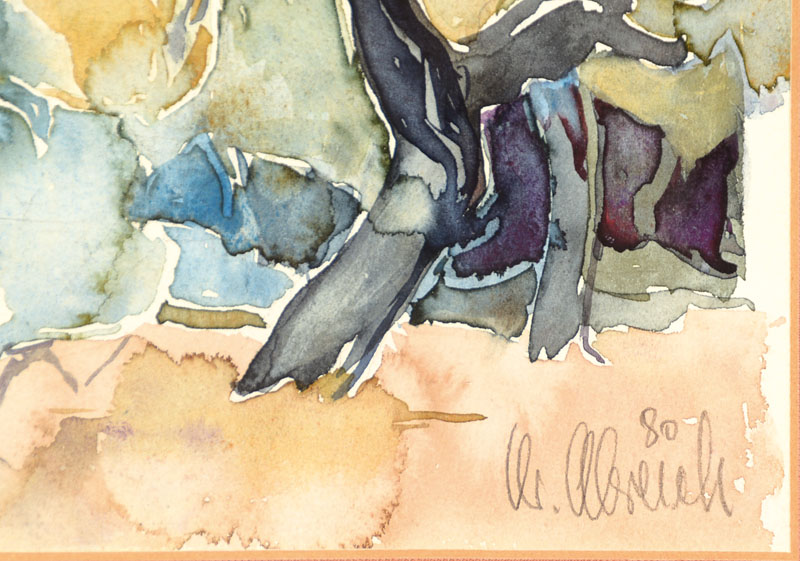 Detail a: Christel Abresch, 1931 Sulzbach-2011, lebte und arbeitete in Neustadt/Wstr., Blick auf eine Baumgruppe, Aquarell auf Papier, rechts unten signiert ...