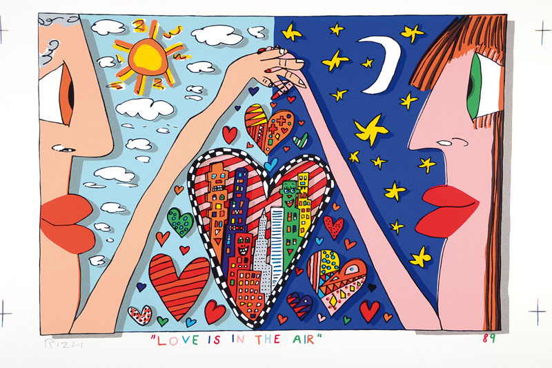 James Rizzi, 1950-2011, Love is in the air, Lithographie, handsigniert, datiert 89 im Druck, betitelt, Blattgr. ca. 34x47 cm