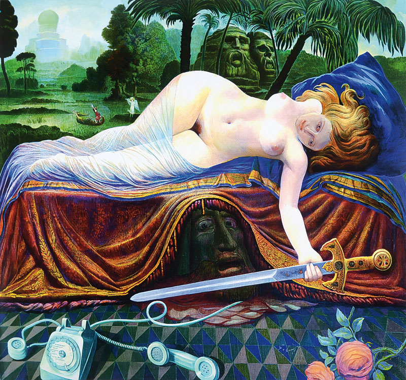 Detail a: Ernst Fuchs, geb. 1930 Wien, Konvolut aus drei Giclees auf Lwd, Der Tanz mit dem Tod, Judith mit dem Haupt des Holofernes, Die goldene Nase, Blattgr. ...