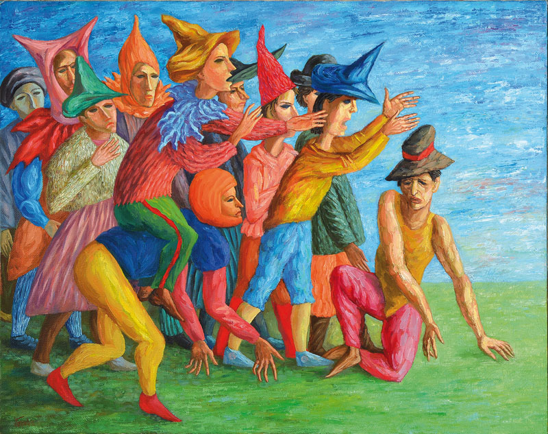 Wladimir Bogdanov, geboren 1955 Moskau, "Bewegung"- so rückseitig in kyrillisch betitelt, Öl/Lwd, sign. u. li., dat. 92, 55x71 cm, Leiste