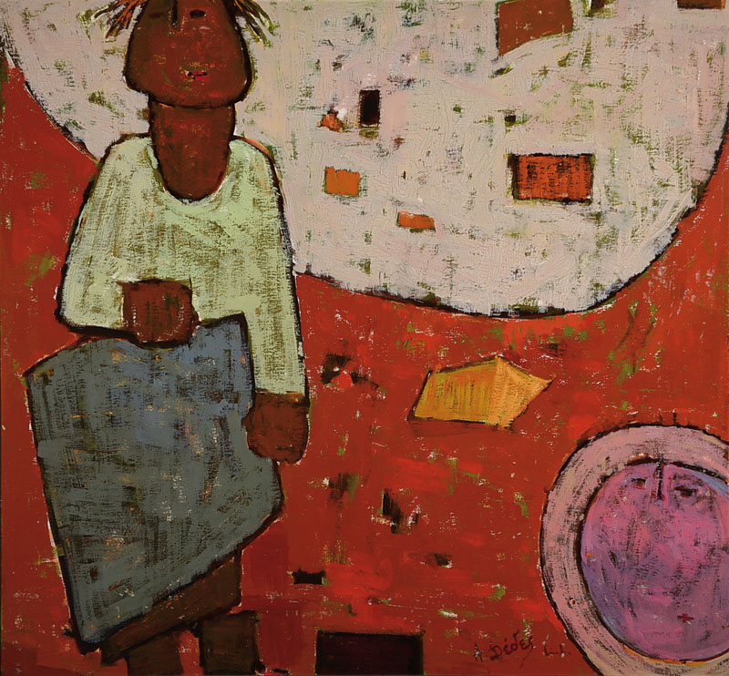 Apostolos Dedes, geb. 1937, Griechischer Expressionist, hier: Abstrakte Komposition, Öl/Holz, rechts unten signiert, ca. 80x47 cm,