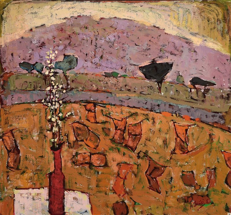 Apostolos Dedes, geb. 1937, Griechischer Expressionist, hier: Abstrakte Komposition, Öl/Holz, rechts unten signiert, ca. 80x74 cm,