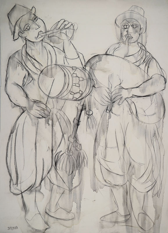 Franziskus Dellgruen, 1901-1984, Meisterschüler von Robert Sterl und Max Slevogt, hier: Pastellkreide/Lwd Pastell auf Lwd, Musikanten, links unten ...