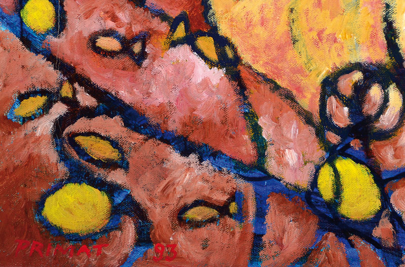 Detail a: Daniel Primat, zeitgenössischer Künstler, Abstrakte Komposition, Öl/Lwd, links unten signiert und datiert 93, ca. 60x80cm, Rahmen mit Schattenfuge