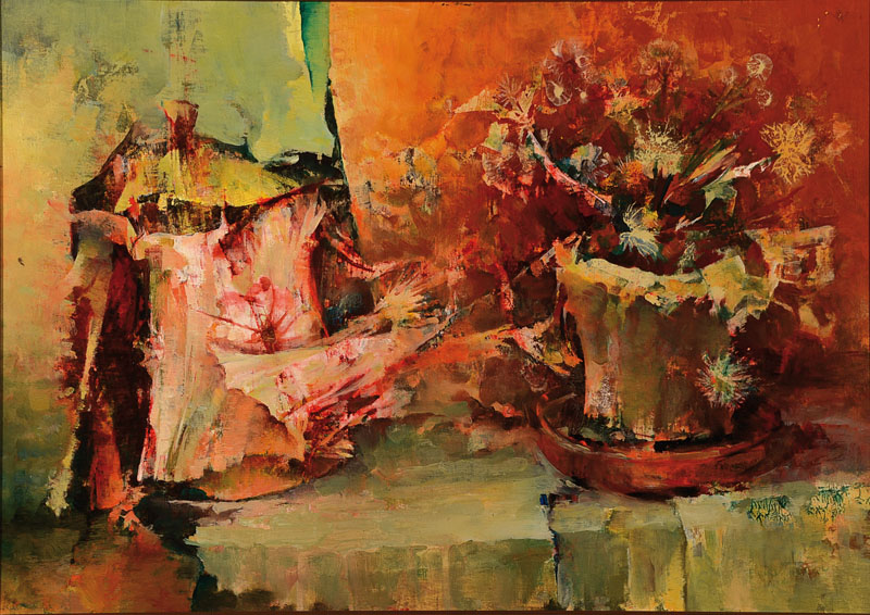 György Bogdandy, zeitgenössischer ungarischer Maler, Stillleben, Öl/Hartfaser, rechts unten schwach lesbar signiert, ca. 35x50.5cm, Rahmen