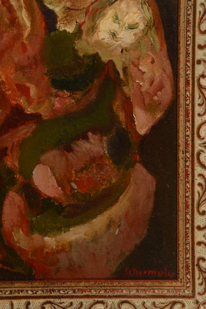 Detail a: Peter Schermuly, 1927 Frankfurt/Main-2007, Stillleben mit Quitten auf Säule, Tanzende Akte, rückseitig so betitelt, Öl/Lwd, sign., ca. 22x19cm, ...