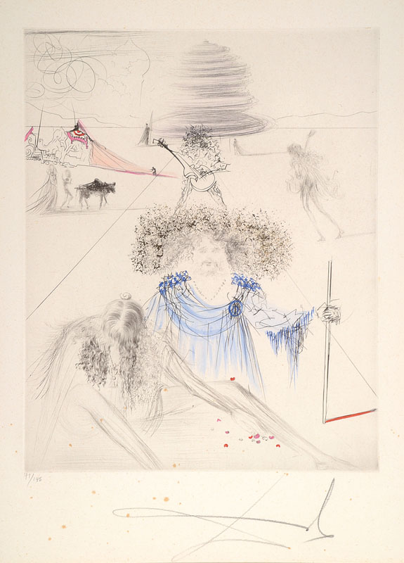 Salvador Dali, 1904-1989, Le veil hippy, Kaltnadelradierung von 1969-70, koloriert, handsigniert, num. 71/145, ca. 39.4x31.5cm, WVZ ...