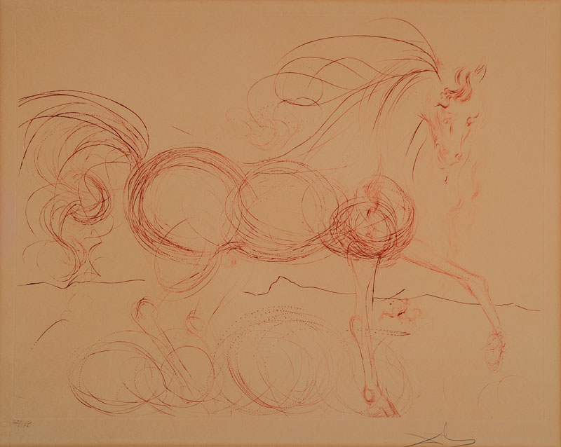 Salvador Dali, 1904-1989, L'Etalon blanc, Der weiße Hengst, Kaltnadelradierung von 1973/74, auf Arches Bütten, handsign. und num. 62/175, ca. ...