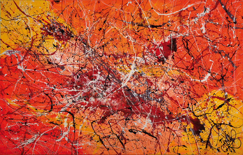 Caroline Vis (CJVIS), zeitgen. niederländische Künstlerin, Solar Eruption, Acryl/Mixed Media auf Lwd, re. u. sign., ca. 100x160 cm, mit Zertifikat
