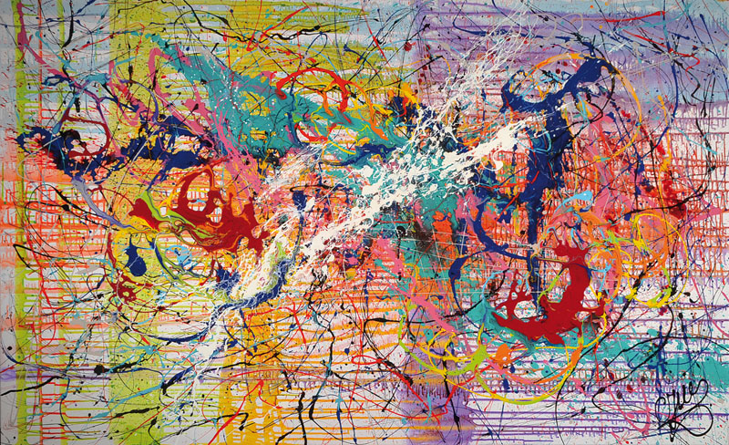 Caroline Vis (CJVIS), zeitgenössische niederländische Künstlerin, Aura, Acryl/Mixed Media auf Lwd, rechts unten signiert, ca. 100x160 cm, mit ...