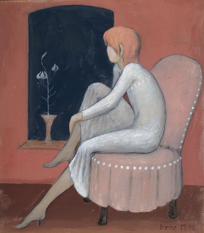 Irene Müller, geb. 1941 Bielefeld, Träumendes Mädchen am Fenster, Öl/Malkarton, re. u. sign., dat. (19)75, ca. 50x44cm, Rahmen