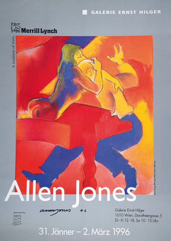 Allen Jones, geb. 1937, Farboffset, Ausstellungsplakat Galerie Ernst Hilgert, sign. und dat. 96, Blattgr. ca. 84x59cm, knitterfaltig