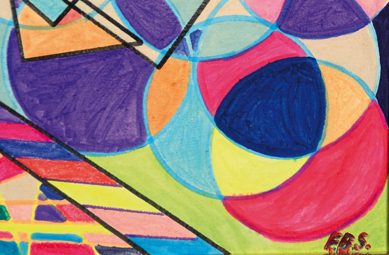 Detail a: Monogrammist F.B.S., Pseudonym des Fred Nömeier, geb. 1938 München, abstrakte Komposition, Acryl/Lwd, ca. 55x84cm, Rahmen