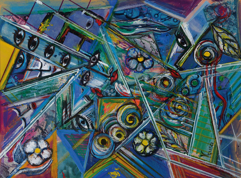 Neusa Sabrinho Amtsfeld, zeitgenössische Künstlerin, Gouache auf Papier, signiert, ca. 40x30cm, unter Glas, Rahmen