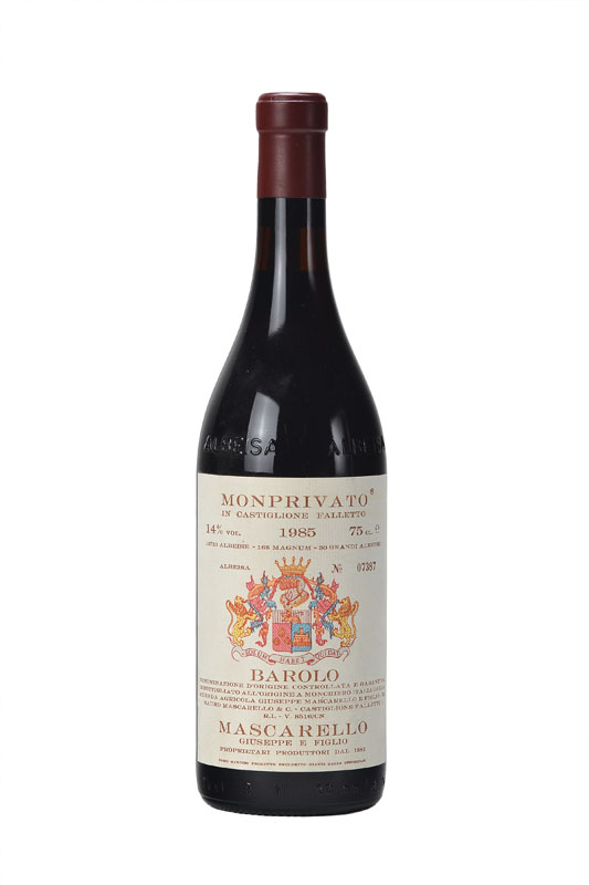 2 Flaschen 1985 Mascarello Monprivato, Barolo, je ca. 75 cl, Abstand zwischen Korken u. Wein: ca. 2,0 u. 2,5 cm, unverkostet, sehr guter ...