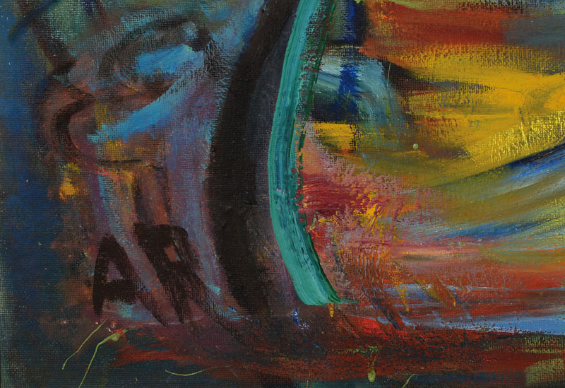 Detail a: Alexander Rosenlehner, geb. 1912 Malang (Java), ansässig in Augsburg, Großstadterlebnis, Öl/Hartfaser, links unten monogrammiert, rückseitig ...