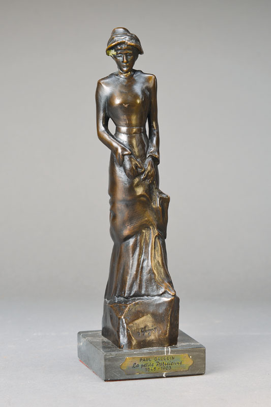 Paul Gauguin, 1848-1903, Bronzeskulptur, La Petite Parisienne, auf Marmorplinthe, signiert, datiert 1975 und nummeriert 86, Nachguss von 1975, ...
