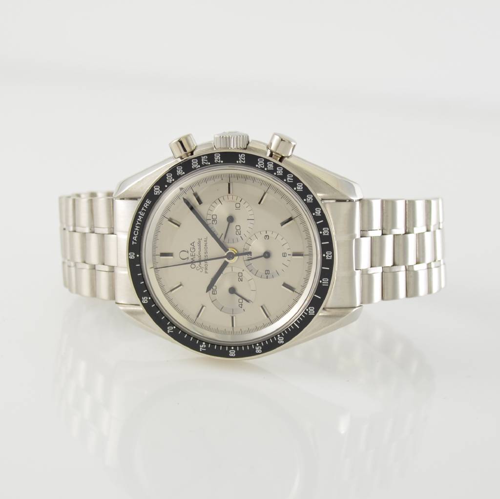 OMEGA feiner & extrem seltener Armbandchronograph Speedmaster Professional Apollo XI 1969 in WG 750/000, Schweiz 1980, Handaufzug, Ref. BC 345.0802, ...