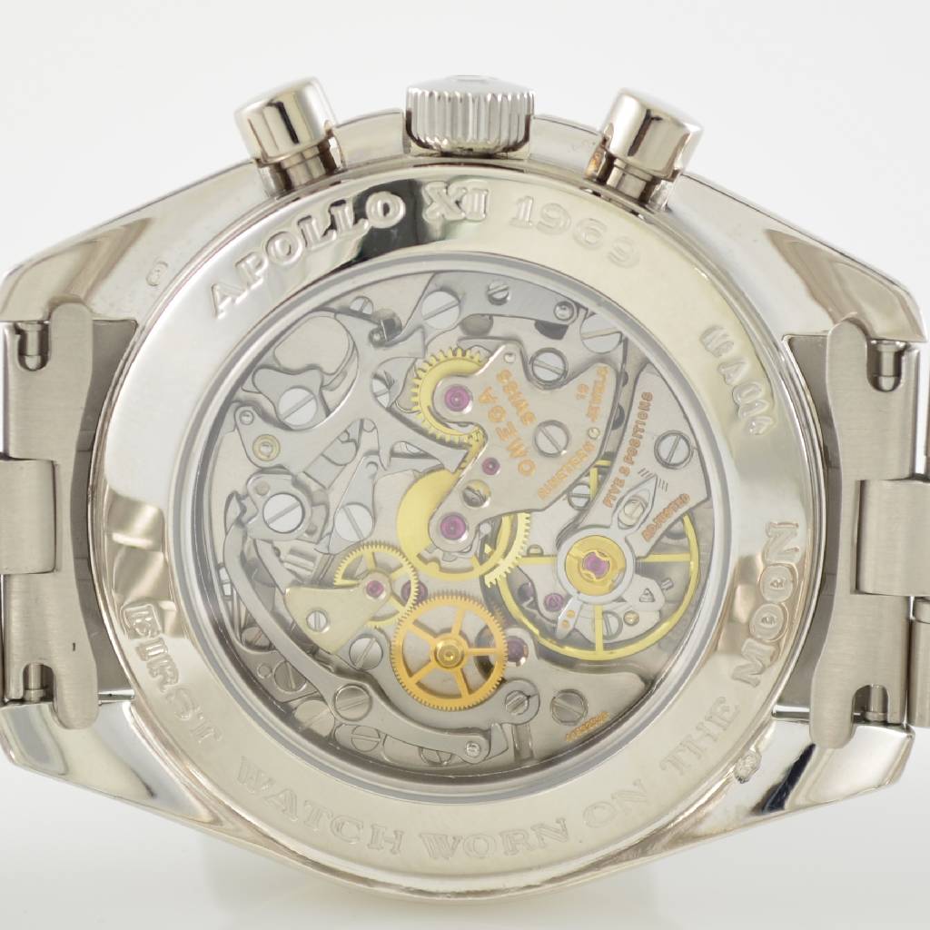 Detail e: OMEGA feiner & extrem seltener Armbandchronograph Speedmaster Professional Apollo XI 1969 in WG 750/000, Schweiz 1980, Handaufzug, Ref. BC 345.0802, ...