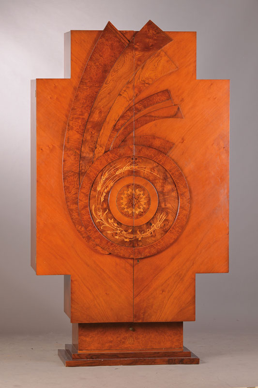 Vielzweckschrank, Art Deco-Stil, um 1960, wohl Italien, nach französischem Vorbild von 1930, Korpus Weich- u. Hartholz, Nussbaum, verspiegelt ...
