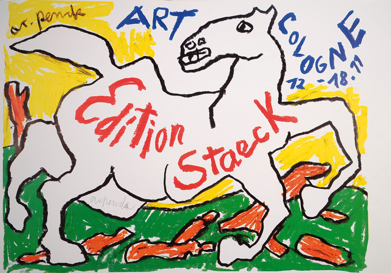 A.R. Penck, geb. 1939 Dresden, Farboffset zur Art Cologne, handsigniert, Blattgr. ca. 60x84 cm