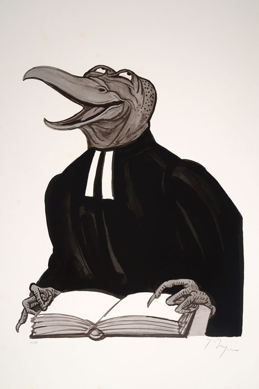 Tomi Ungerer, geb. 1931, Pfarrer Pappenstiel, Siebdruck, 1989, signiert und nummeriert 11/60, Blattgr. ca. 76x58 cm, leicht fleckig