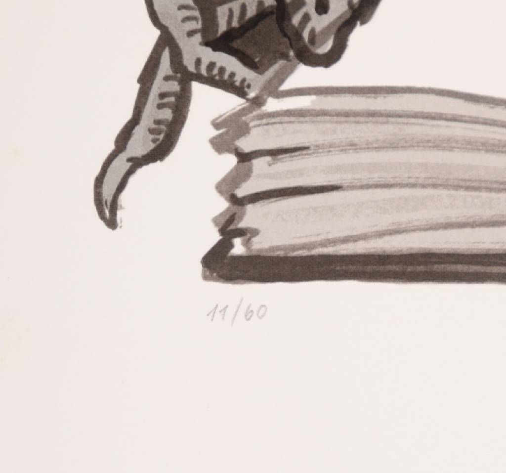 Detail b: Tomi Ungerer, geb. 1931, Pfarrer Pappenstiel, Siebdruck, 1989, signiert und nummeriert 11/60, Blattgr. ca. 76x58 cm, leicht fleckig