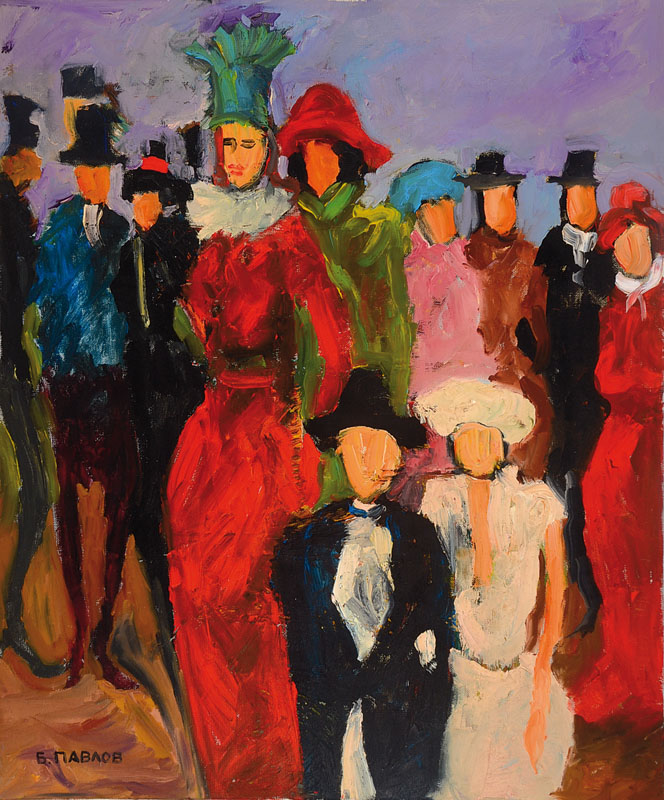 Boris Pavlov, 1928-2005, Öl auf Leinwand, Modeschau auf dem Platz Pisall - Paris, handsigniert, aus 1968, Nachlass-Nummer 36- 0155, ca. 60x50 cm