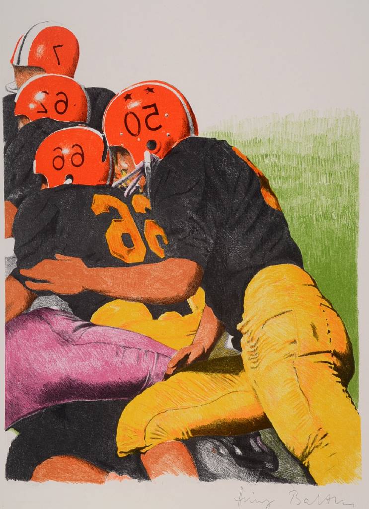 Heinz Balthes, geb. 1937, Farblithografie, handsigniert, "Footballspieler", Blattgr. ca. 52,5x38 cm