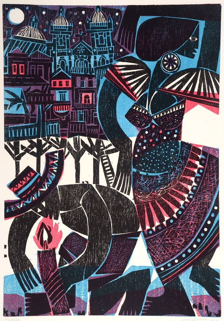 Alfred Pohl, geb. 1928, Farbholzschnitt auf dickem Bütten, handsigniert und nummeriert 53/100, datiert 1988, Blattgr. ca. 76x56 cm