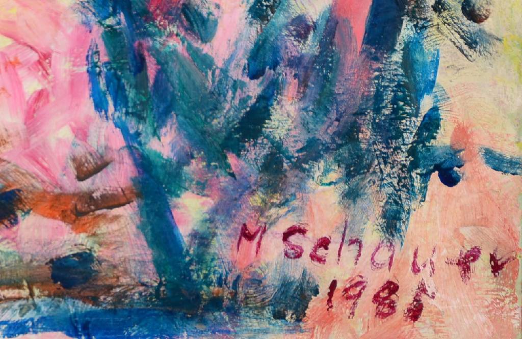 Detail a: Michael Schauer, geb. 1935 München, Blumenstillleben, Öl/Malkarton, rechts unten signiert und datiert 1985, ca. 51x80 cm, Rahmen