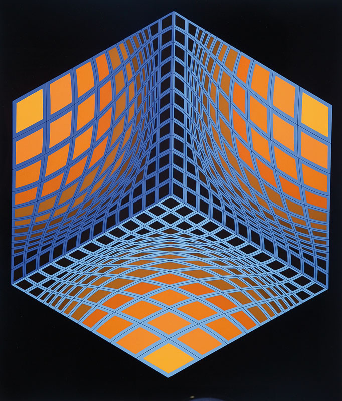 Victor Vasarely, 1906-1997, Serigrafie in 11 Farben auf schwarzem Hintergrund auf Karton, Parmenide, Auflage: 90+15 römisch nummerierte ...