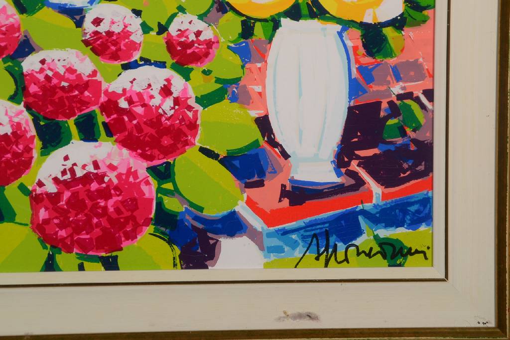 Detail a: Athos Faccincani, geb. 1951, Blick auf Portofino, Acryl/Mischtechnik auf Lwd, signiert, ca. 54x83 cm, unter Glas gerahmt