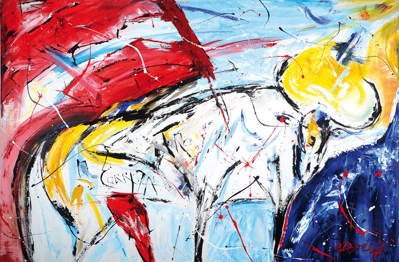 Oliver Dobslaff, geb. 1966, Titel:"Corrida", Öl auf Leinwand, signiert, Größe ca. 115x76x4 cm