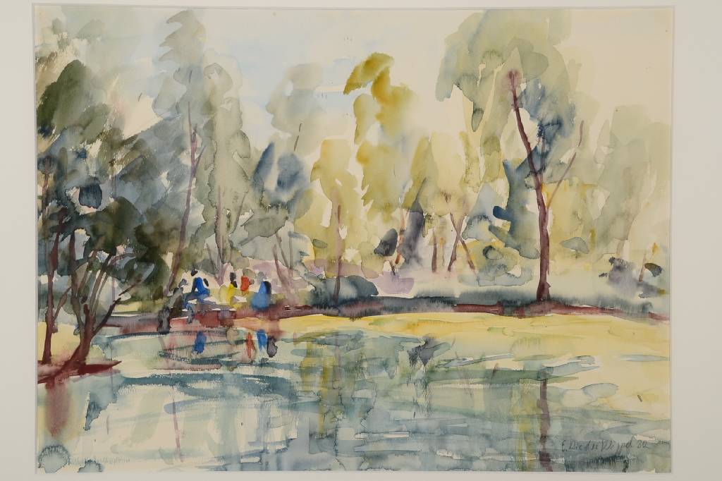 Detail b: Elfriede Riedel-Klippel, zeitgenössische Künstlerin, Konvolut aus drei Aquarellen, Landschaften der Germersheimer Umgebung, je signiert und datiert ...