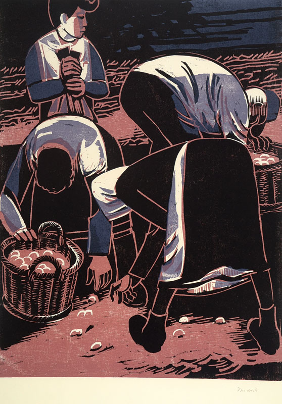 Detail a: Heinz Friedrich, 1924 Schwetzingen, tätig in Schwetzingen, bekannter pfälzer Künstler, hier: Kartoffelernte / Pan und Paradiesvogel / Deutsches ...