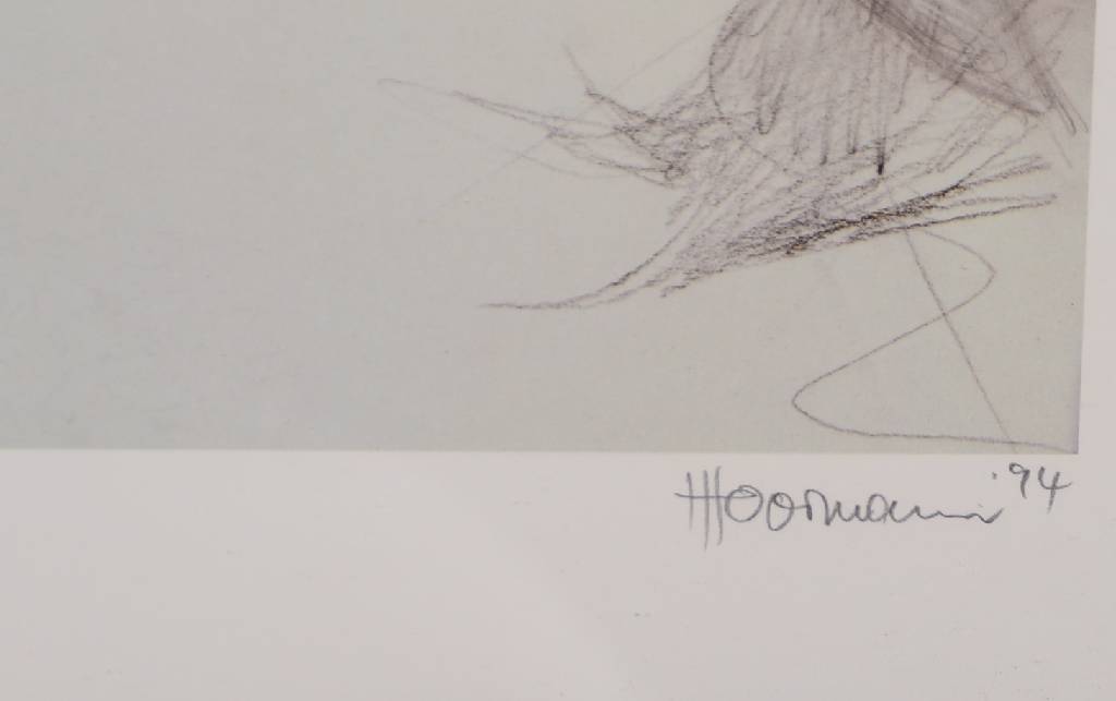 Detail a: Hermann Hoormann, geb. 1933 Meppen/Ems, bekannter Pfälzer Surrealist, hier: Warten auf Godot, Lithographie, signiert und datiert 94, nummeriert ...