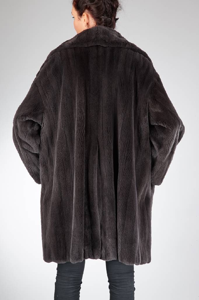 Detail a: JOOP Samtnerz-Longjacke, Gr. ca. 48, Innenlabel The American Fur Awards American Ultra, Certified USA Mink, dunkelgrau eingefärbte geschorene ...