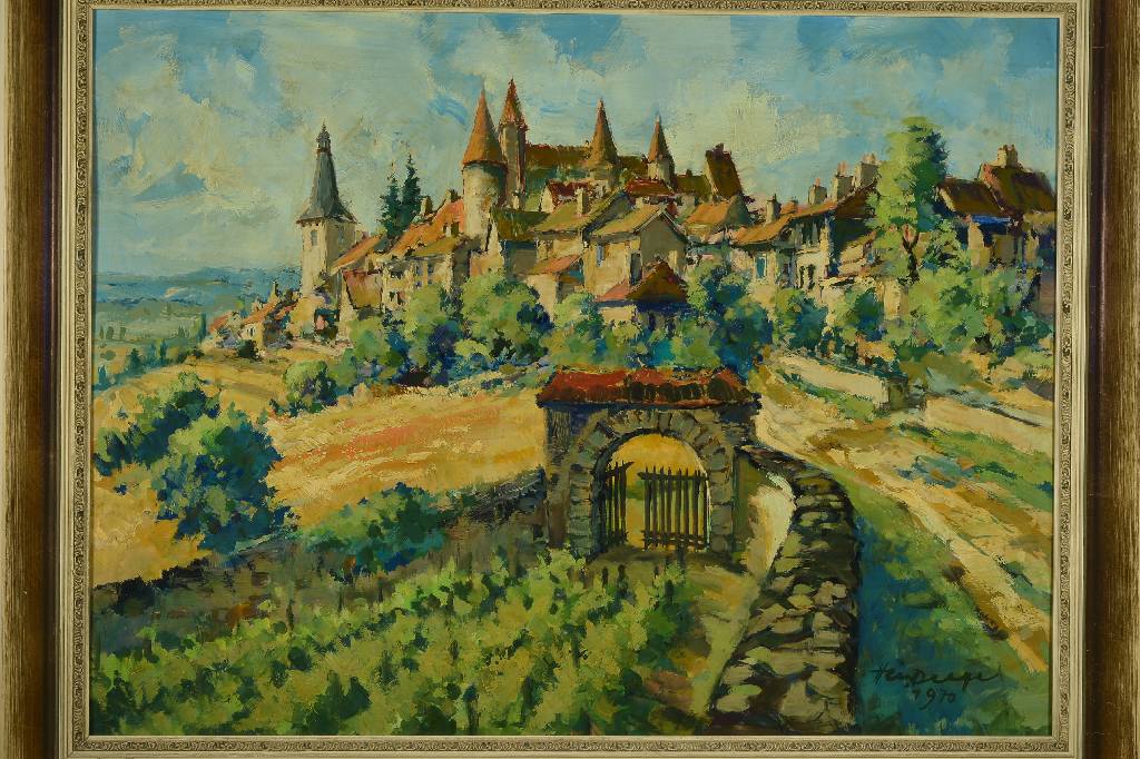 Heiner Deege, 1920-2007 Haßloch, Chateauneuf im Burgund, Öl/Malkarton, rechts unten signiert und datiert 1970, rückseitig betitelt, ca. 60x80cm, ...