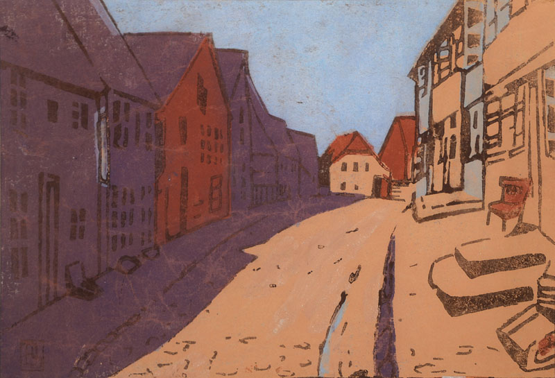 Unbekannter Künstler, Konvolut aus zwei Farbholzschnitten, je monogrammiert, ca. 18x26 cm bzw. 17x19 cm, unter Glas, Rahmen