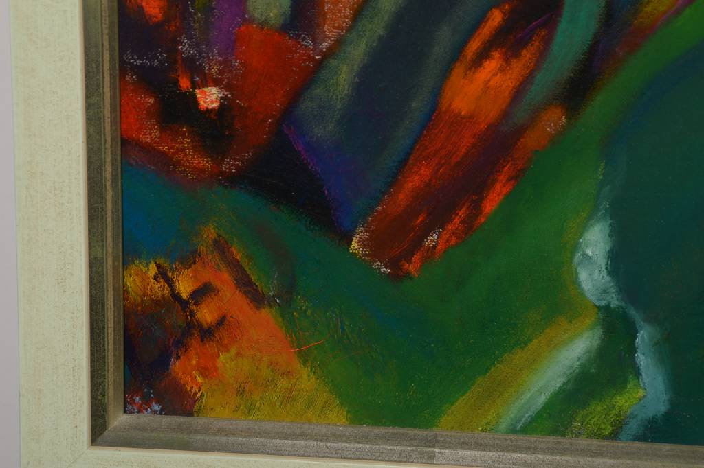 Detail a: Unbekannter zeitgenössischer Künstler, Der Tag an dem die Tiere zurückkehrten, Öl/Lwd, unten links signiert LEU, ca. 95x105 cm, Rahmen