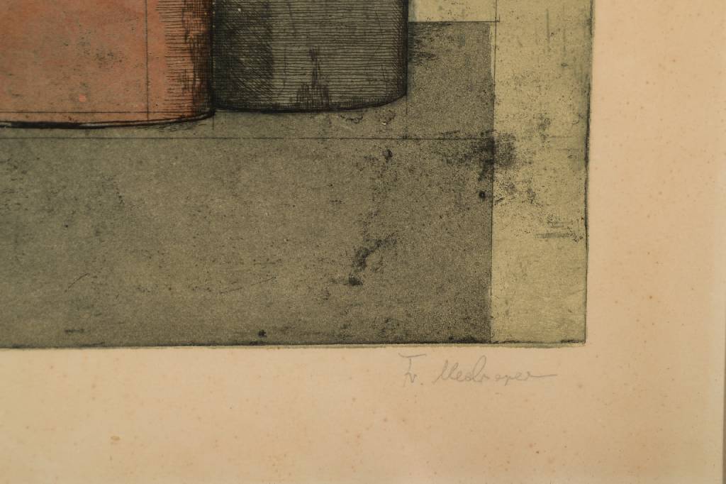 Detail a: Friedrich Meckseper, geb. 1936, Farbradierung, signiert und bezeichnet Probedruck, Blattgr. ca. 40x55 cm, unter Glas