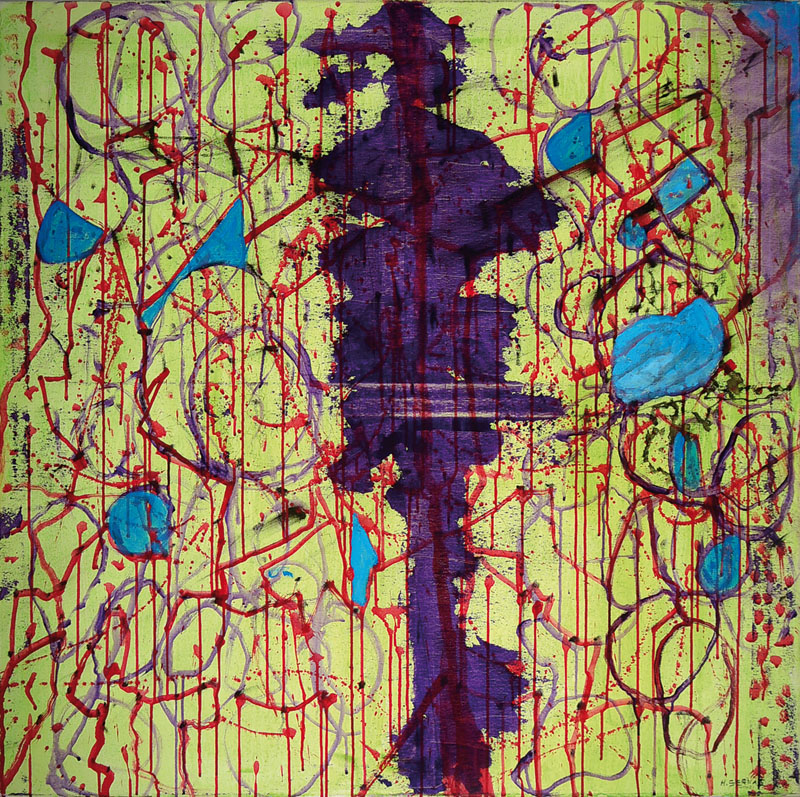 Helmut Servas, zeitgen. Künstler, Poet, Acryl/Öl auf Lwd, re. u. sign. und dat. 2002, ca. 100x100 cm