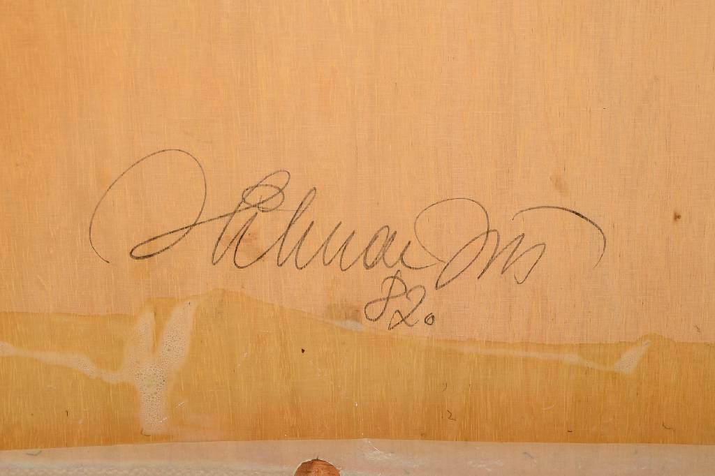 Detail b: Jiri Hilmar, geb. 1937, Relief, Lack über Pergamin und Leinwand auf Holz, rückseitig signiert und datiert 82, ca. 50x75 cm