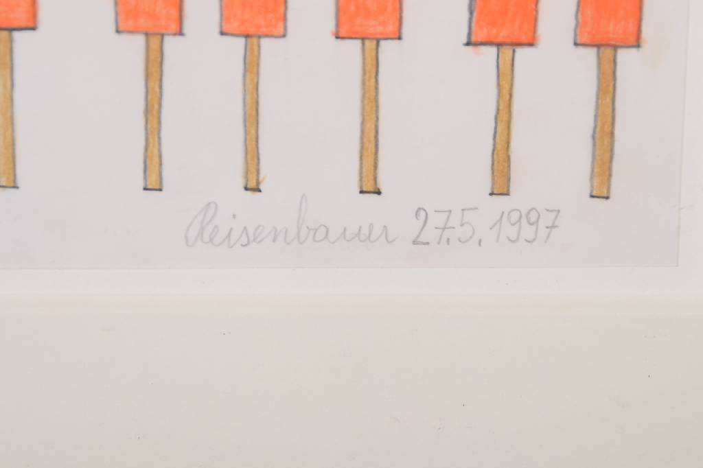 Detail a: Heinrich Reisenbauer, geb. 1938, Blei und Buntstiftzeichnung, sign. und dat. 27.5.1997, Blattgr. ca. 14,5x21 cm, unter Glas gerahmt