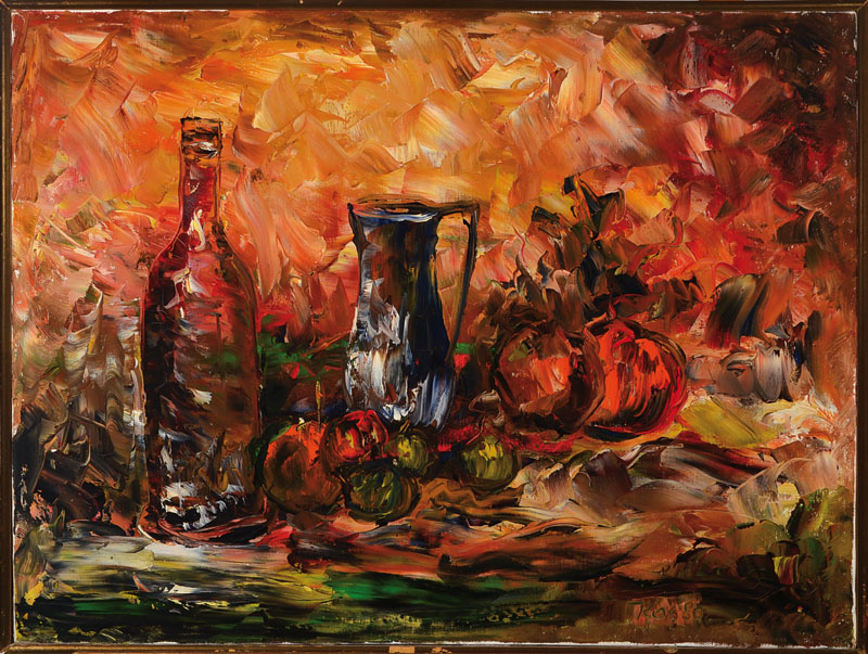 Emil Kos, geb. 1942, Stillleben, Öl/Lwd, Spachteltechnik, rechts unten signiert und datiert 80, ca. 45x60 cm, Rahmen