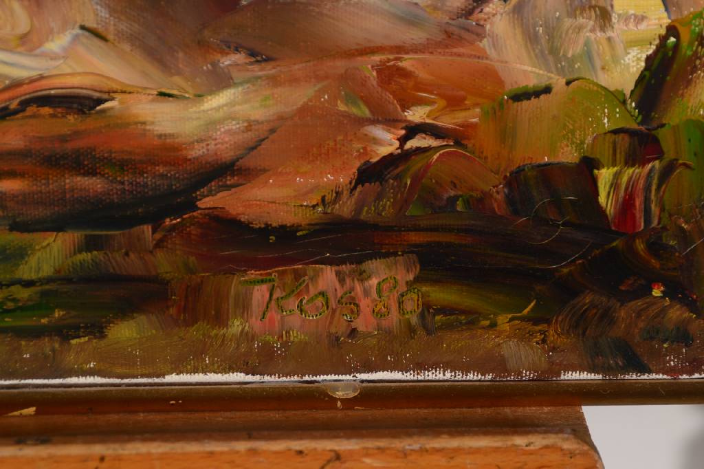Detail a: Emil Kos, geb. 1942, Stillleben, Öl/Lwd, Spachteltechnik, rechts unten signiert und datiert 80, ca. 45x60 cm, Rahmen
