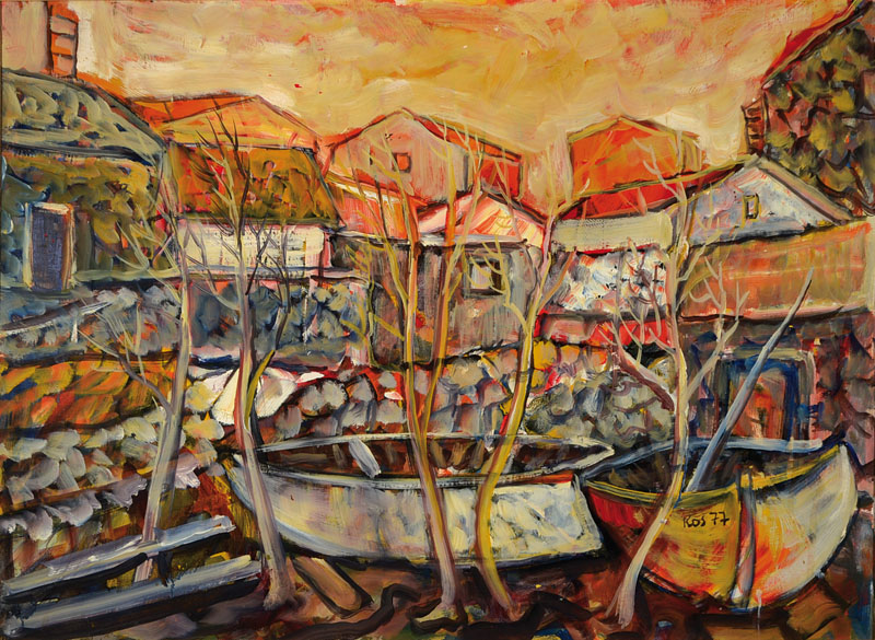 Emil Kos, geb. 1942, Öl/Lwd, Spachteltechnikrechts unten signiert und datiert 77, ca. 50x70 cm, Rahmen