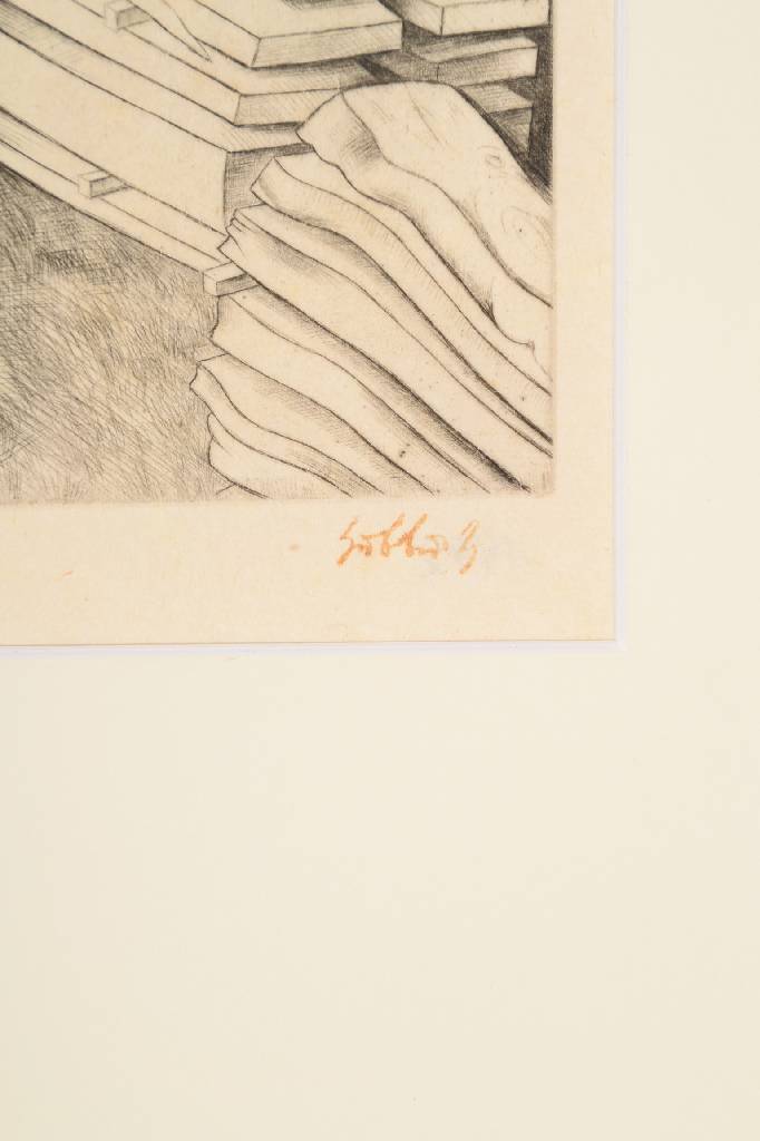 Detail a: Karl Hubbuch, 1891-1979, Radierung, Sicher wird er ihn finden, Signaturstempel, num. 7/100, rückseitig Nachlaßstempel, 1924, Platte ca. 24x27 cm, ...